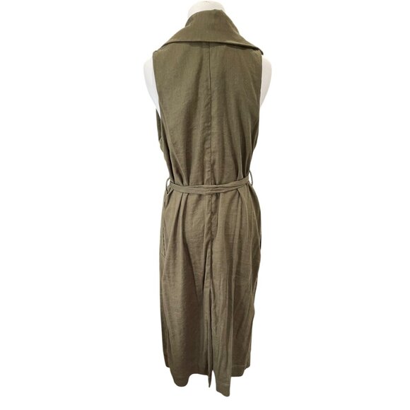 Anthropologie Trench Vest Womens M Olive Green Linen Blend Sleeveless Wrap Belt - Picture 11 of 16